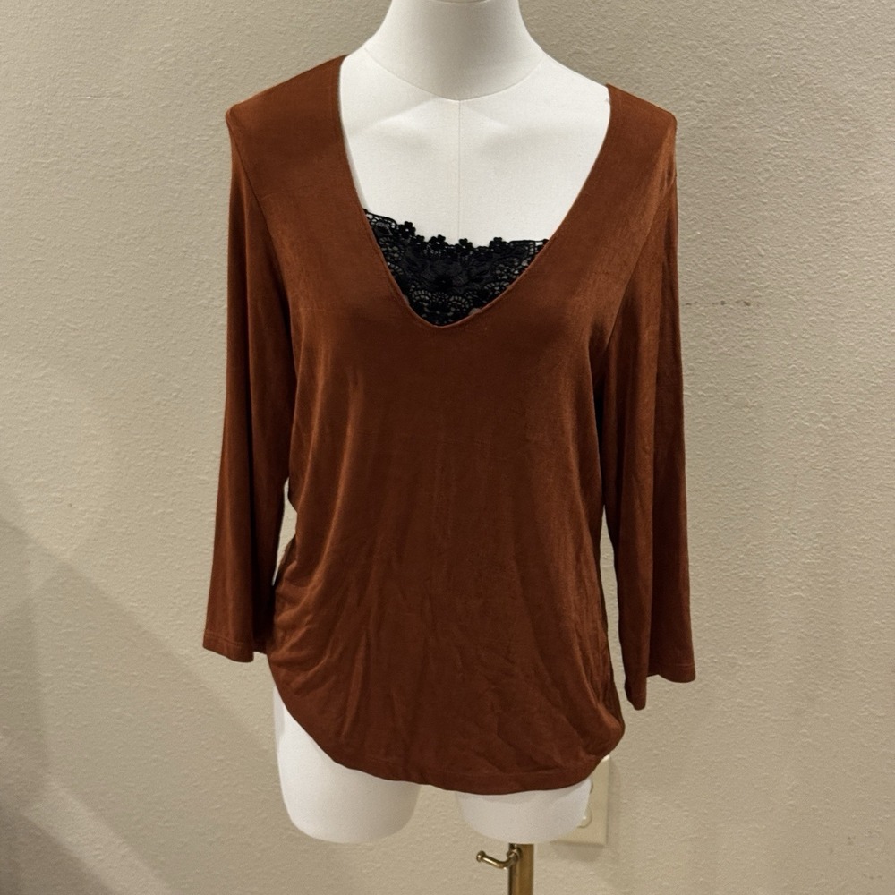Vintage Y2k 90s Slinky Copper Black‎ Lace Top Size S Whimsigoth Sexy West End